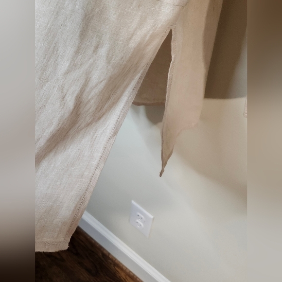 Tahari Women's 100% Linen Tunic Top Size M Khaki Roll Tab Minimalist Scandi Chic - Picture 6 of 9